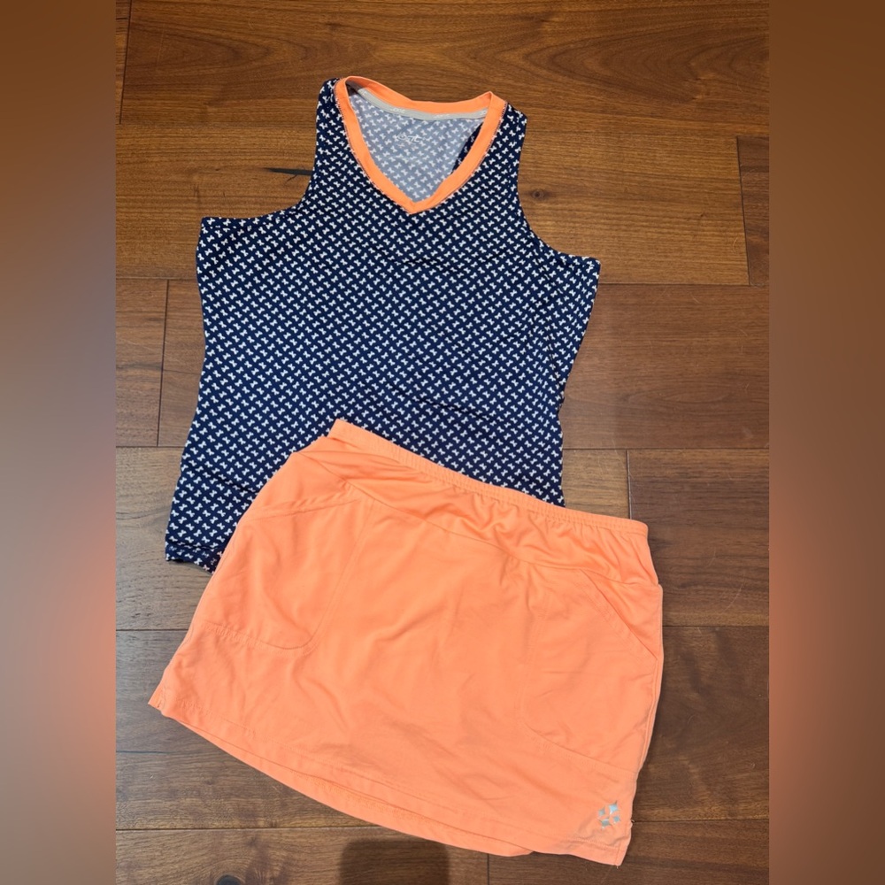 JoFit Navy and Orange Athletic Tank and Skort Set